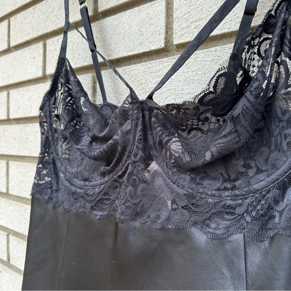 Plus Size Cacique Black Satin Silk Lace Underwire Slip Chemise Boudoir Set 18/20 - Picture 3 of 10